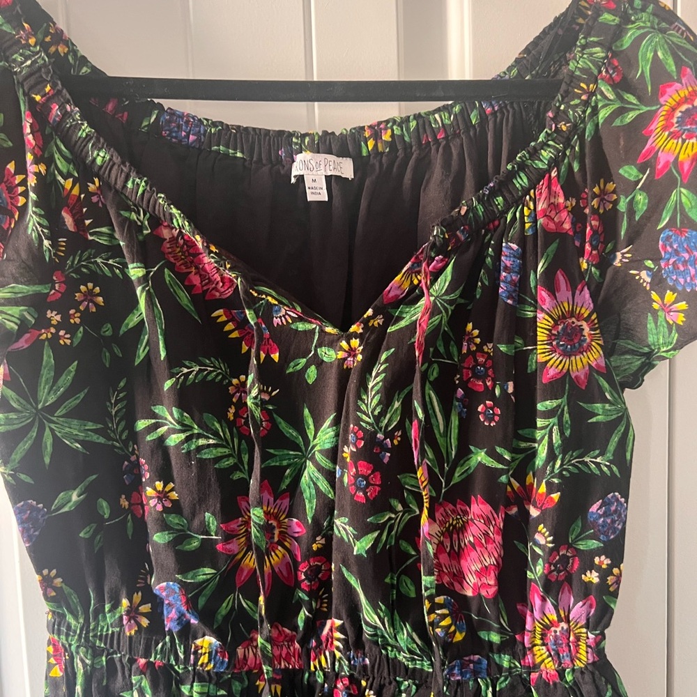 Patrons of Peace Black Midi Dress with Pink & Green Floral Print - Picture 3 of 8